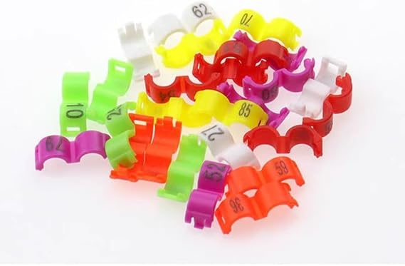 100pcs/lot 4.5mm 1-100 Numbered Clip snap Plastic Bird Ring Leg Bands Parrot Finch Canary Grouped (red)