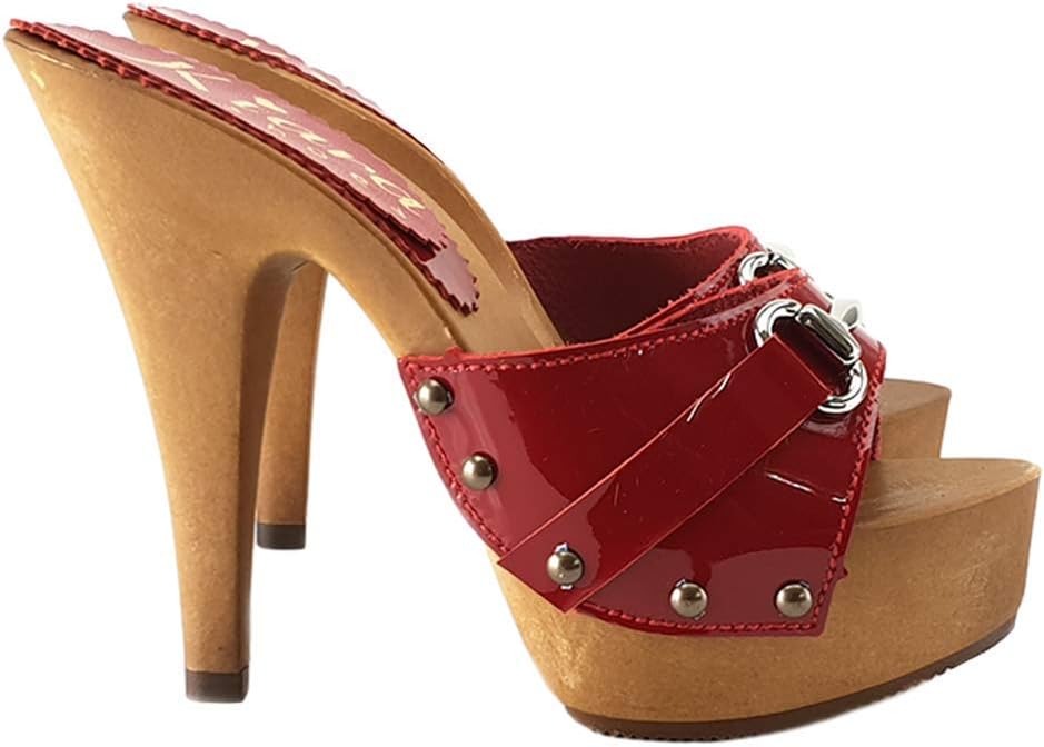 Kiara Shoes Red Patent Leather Clogs with ACCESSOIR - K93013 Rosso Vern
