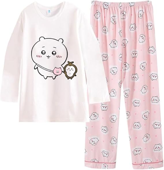 Cartoon Pajamas Set Petite Women Girls 2 Piece Pjs Sets Sleepwear Long Sleeve T Shirt and Pants Lounge Set