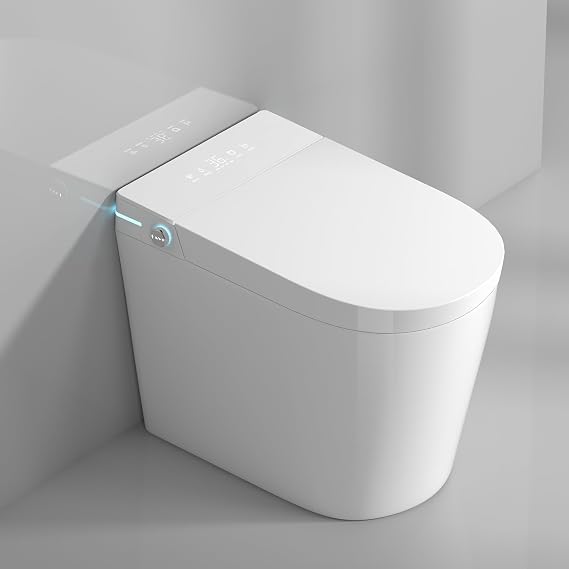 WinZo 23" Compact Smart Toilet with Bidet Seat Built-in For Small Bathroom, Auto Flush, LED Night Light,Heated Bidet with Warm Air Drying (White with White panel)