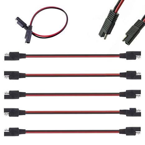 5 Pack 12" 12 Gauge 2 Pin Quick Disconnect Polarized Wire Harness, 12 Inch Heavy Duty SAE Connector Bullet Lead Cable, for Motorcycle Car Tractor