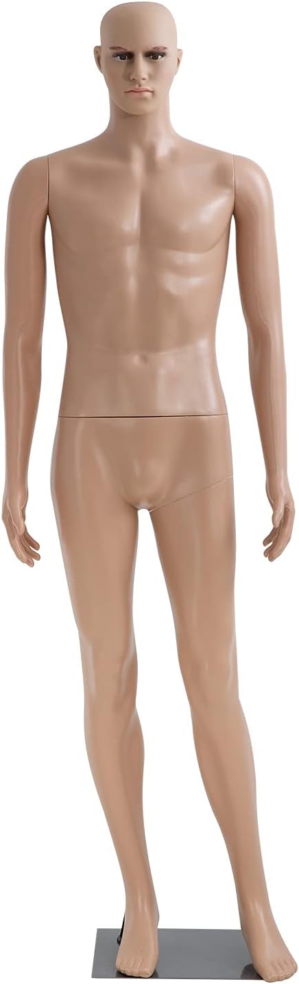 Male Full Body Mannequin 73 Inch Clothing Mannequin Clothes Form Stand Rotatable Detachable Head Arm with Metal Base Used for Display Clothing