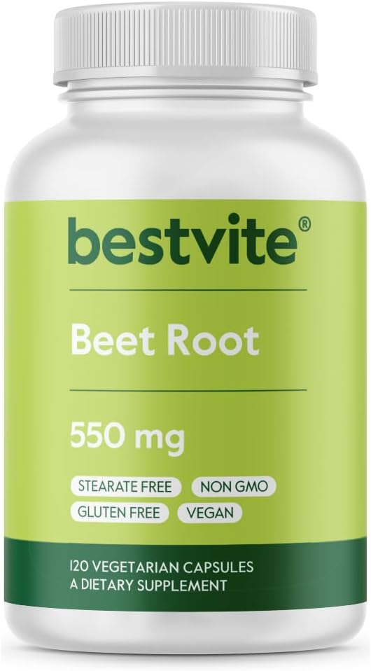 BESTVITE Beet Root 550mg per Capsule (120 Veg Caps) - No Stearates - Vegan
