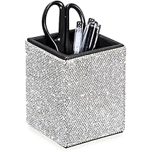 BTSKY Crystal Glitter Pen Holder for Desk Shiny Pencil Pot Holder Box Bling Rhinestone Pen Pencil Cup Organizer Decorative Makeup Brushes Holder Great Desktop Organizer Gift for Women