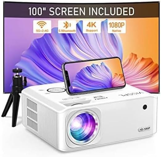 [Electric Keystone 6D/4P] Projector 4K Supported, 2024 Upgraded 18000L Native 1080P 5G WiFi Bluetooth, 50%-100% Zoom, Mini Projector for iOS/Android/TV Stick