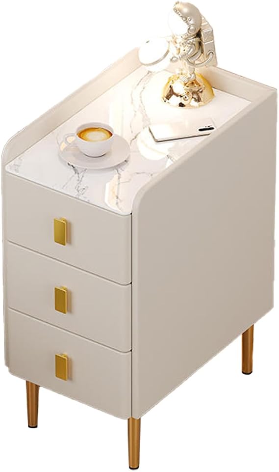 JEKKAH White Solid Wood Bedside Table Bedroom Simple Modern Bedside Cabinet Small Apartment Ultra Narrow 25cm Three Drawer Storage Cabinet