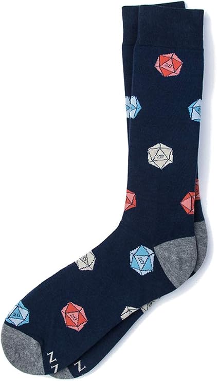 Men's Hipster Charcoal Gray D20 Polyhedral Dice - Dungeons & Dragons D&D DnD - Novelty Crew Dress Socks