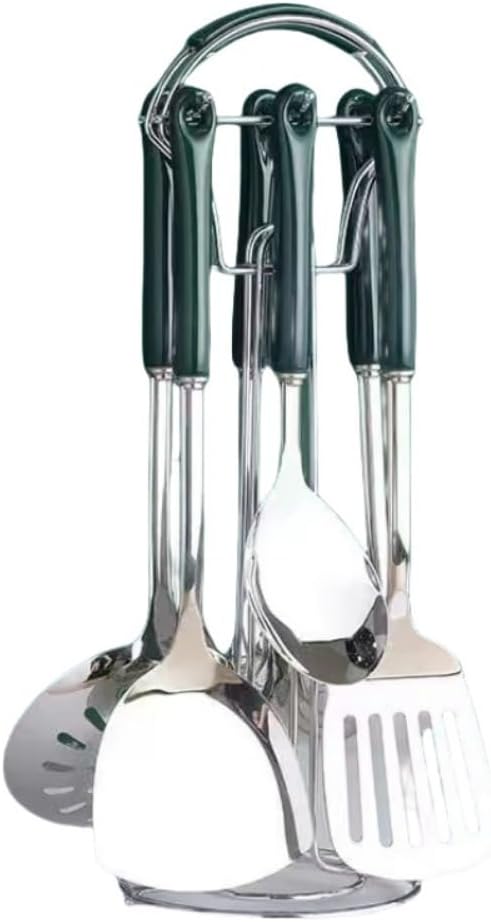 7-Piece Kitchen Tool Set, Stainless Steel, Cooking Spatula, Storage Cookware, Rack, Cookware, Kitchen Tool Set, Wall Mounted Kitchen Tools Bright Silver Emerald 7-Piece Set