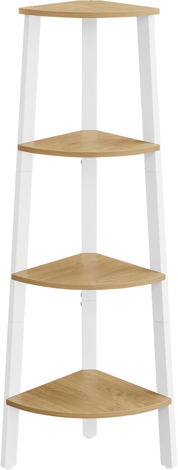 VASAGLE 4-Tier Corner Shelf Stand, Modern Ladder Shelf | Plant Stand for Living Room, Office, Kitchen, Natural Oak and Matte White, BARNET Collection ULLS034Y70