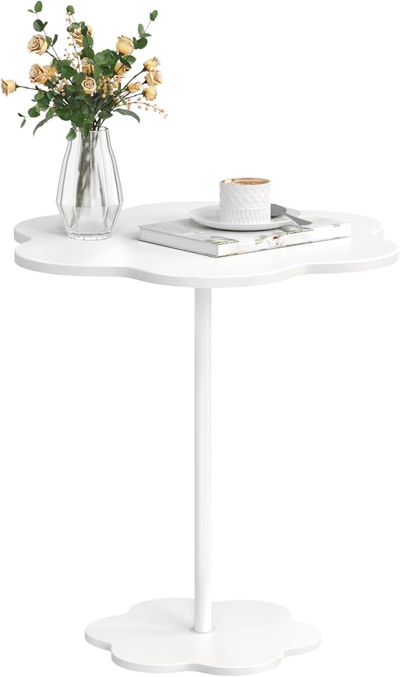 Side Table for Living Room, Small Coffee Table, Flower Shaped Desktop Tea Tables, Modern Style Minimalist Display End Tables, Smooth Surface, Solid Structure (white)