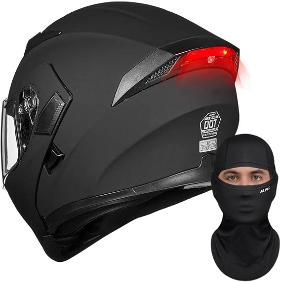ILM Motorcycle Dual Visor Flip up Modular Full Face Helmet LED Light (M, Matte Black - LED) and Ski Balaclava Face Mask