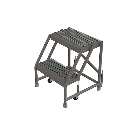 Tri-Arc KDSR002162 2-Step Steel Rolling Industrial and Warehouse Ladder with Grip-Strut Tread, 16-Inch Wide Steps
