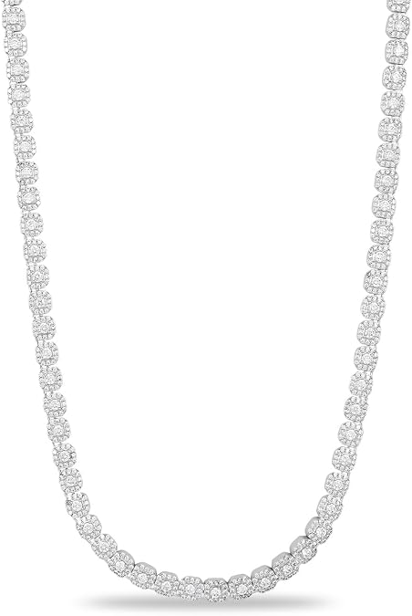 GLD Clustered Tennis Chain Necklace - Iced Out Chain for Men and Women in Yellow, White and Rose Gold from 6MM-12MM, 16-24 - Available in Micro Clustered Rosary and Multicolor Mariner Link Designs