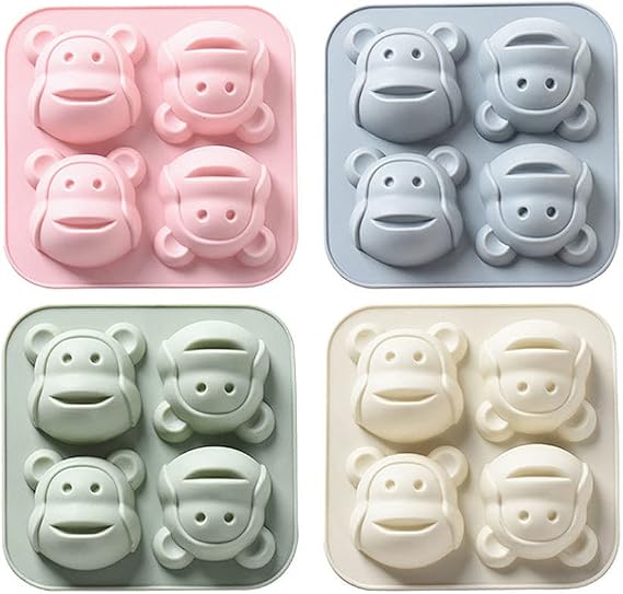4 Pack Animal Monkey Soap Molds Non-Stick Animal Jello Mold 4 Cavity Chocolate Candy Molds Silicone Baking Molds Monkey Molds for DIY Candy Cakes Cookies Ice Cube Fondant Pudding Jelly