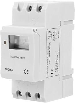 THC15A Weekly Programmable Timer, 220-240VAC 16A Digital Timer Switch DIN Rail Installation for 7 Days Programmable Control