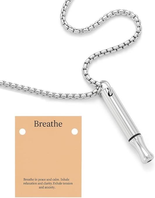 Mindfulness Breathing Necklace Stainless Steel Deep Breathing Necklace for Stress Relief & Relaxation Anxiety Relief Necklace for Women & Men, Calming Gift for Mindful Living
