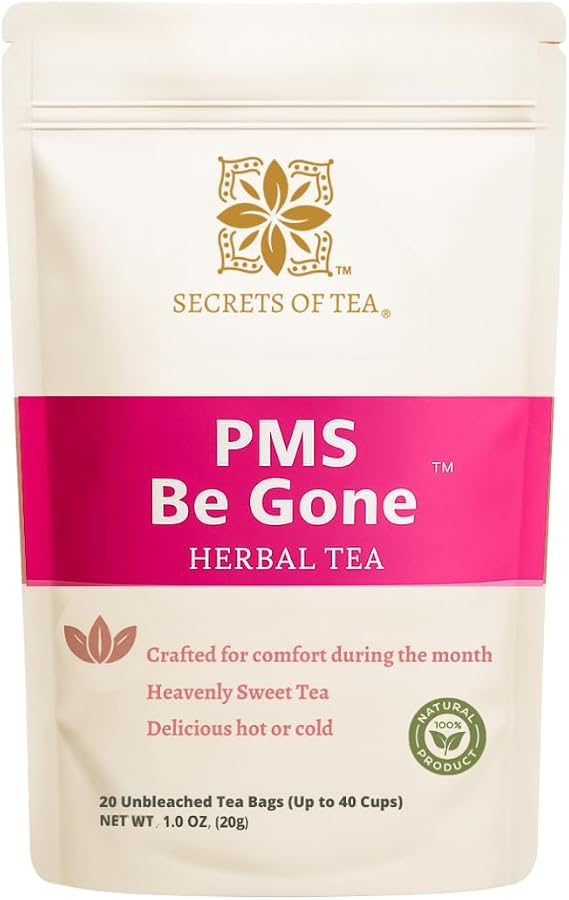 Secrets of Tea PMS Tea Herbal Caffeine-Free Blend for Women Natural Support for Monthly Comfort, Relaxation & Balance 20 Sachets