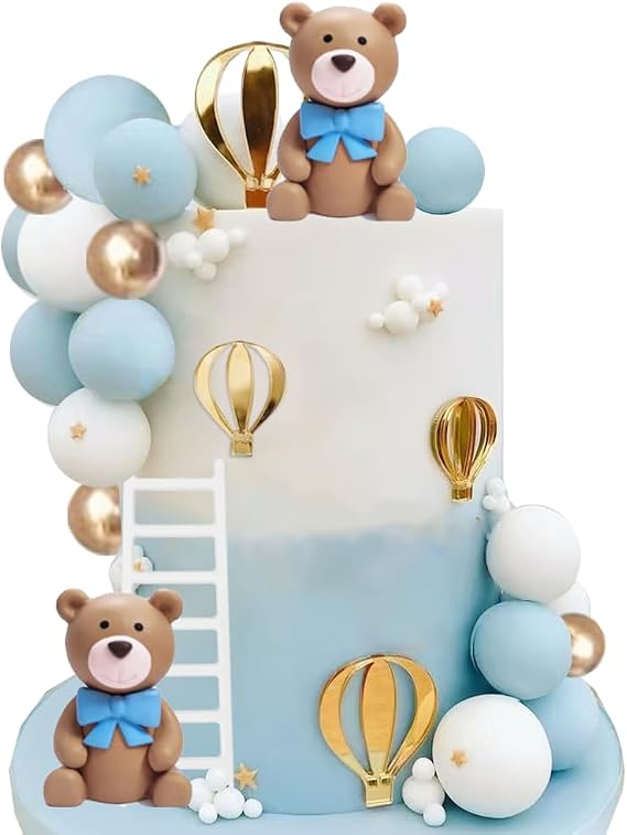 Blue Bear Hotair Balloon Cake Topper for Baby Shower & Birthday