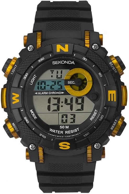 Sekonda Nevis Mens 50mm Digital Sports Watch with Backlight Day Date Function Alarm 50m Water Resistant