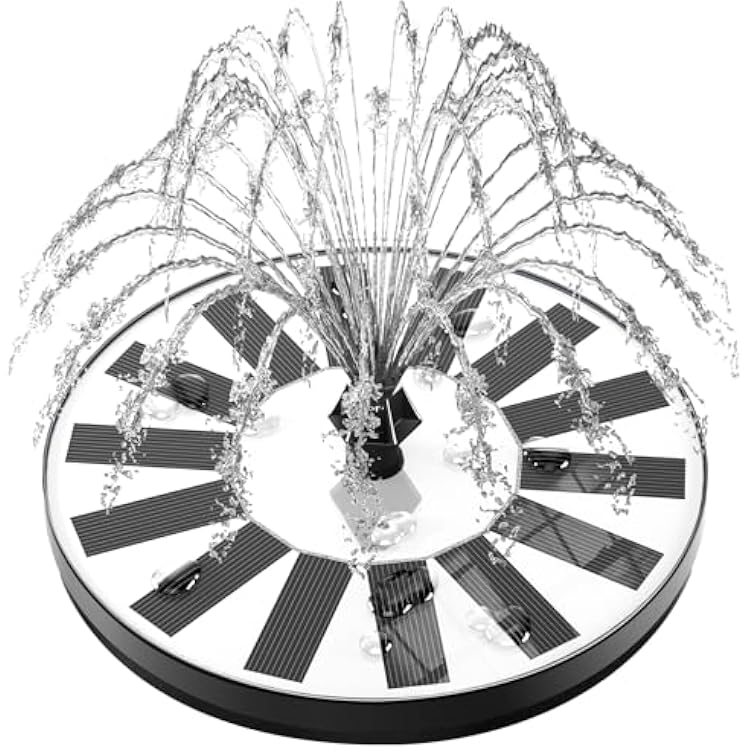 Solar Fountain Bird Bath Fountains Pump Upgraded 100% Glass Panel, Solar Powered Water Fountain with 8 Nozzle & 4 Fixer for Garden, Pond, Pool, Patio, Outdoor - No Battery Needed