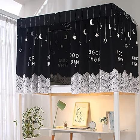 ITODA Dorm Bunk Bottom Bed Curtains Dustproof Breathable Single Sleeper Bed Canopy Blackout Cloth Curtain Shading Bedding Junior Students College Home Drapery (Not Including top)