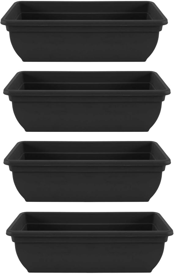 Long Rectangular Plastic Trough Planters, Black/ Trough/Windowsill Herbs Planters | Weather-Resistant, Outdoor/Indoor Balcony Patio Flower Fruits Pots | Plant Pots for Garden (4, 60CM Large)