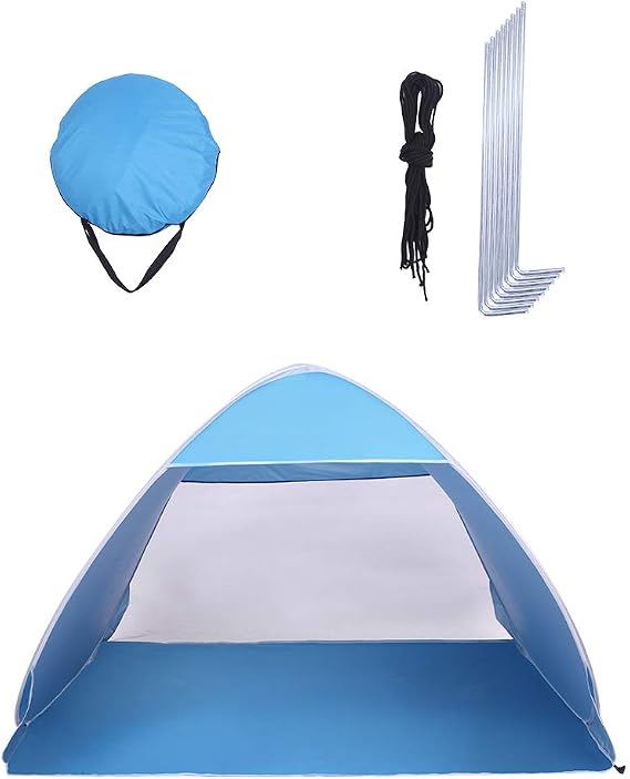 2-3 Person Pop Up Beach Tent Sun Shelter Big Automatic Sun Umbrella, Beach Shelter Blue for Park, Beach, Lake, Camping, Hiking, Fishing or Weekend Trip