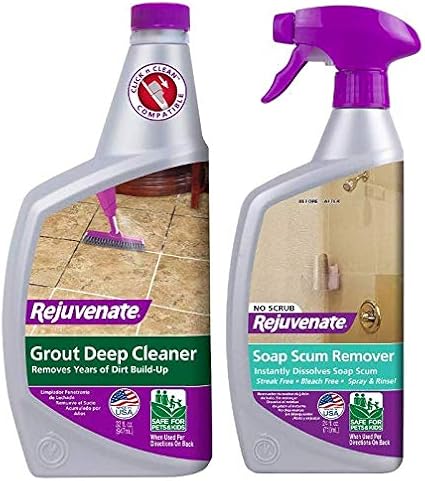Rejuvenate Scrub Free Soap Scum Remover 24 Ounce & Grout Deep Cleaner - Cleaning Formula Instantly Removes Years of Dirt Build-Up 32 Fl Oz (Pack of 1)