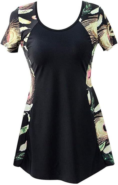ECUPPER Womens One Piece Swimsuit Skirted Swimwear | Plus Size, Bathing Suit Short, Sleeve Tummy Swimdress, Shaping