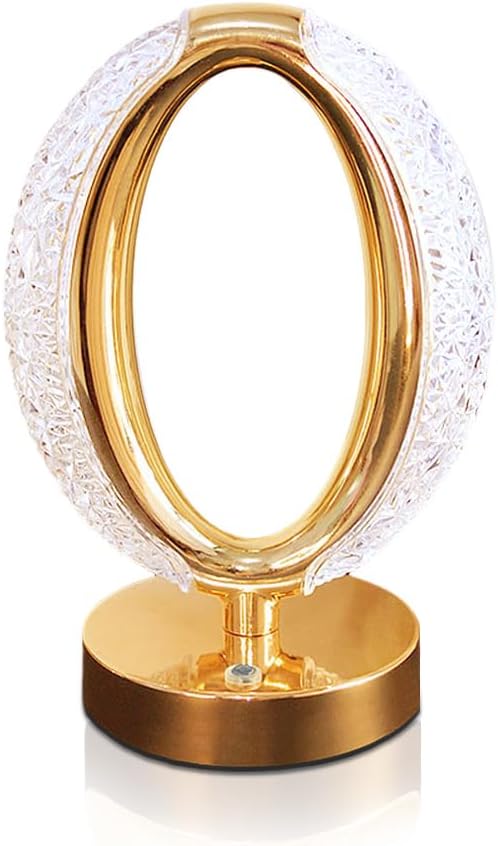 JHPGEOE Cordless Crystal Lamp, Touch Sensor Control LED Table Lamp,3 Color Stepless Dimmable Battery Powered Lamp (Gold-01)