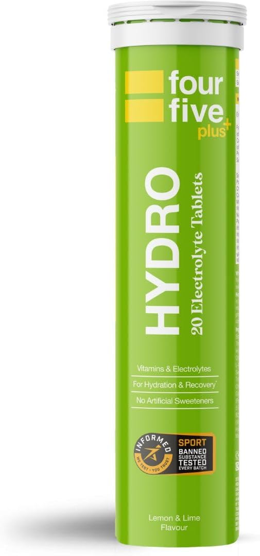 fourfive Hydration Tablets (Lemon&Lime) Low Calorie Vitamin Electrolytes, Vegan, Magnesium & Calcium, Sports Hydration - 1x20 Effervescent Tablets
