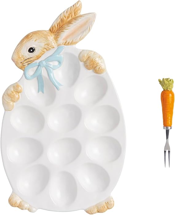Mud Pie Easter Bunny Deviled Egg Platter and Serving Fork Set