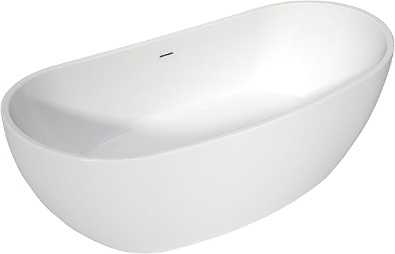 65" Acrylic Free Standing Tub, Oval Freestanding Soaking Bathtub