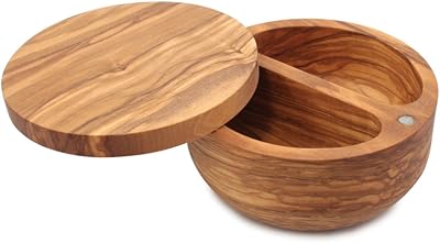 Swissmar Palermo Olive Wood Salt Keeper Dual Compartment with Magnetic Swivel Lid, Countertop Spice Jar for Sugar, Spices, Seasonings, Kitchen Storage Canister, 8.8 oz - 260 ml