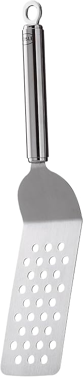 RÖSLE burger spatula high-quality burger palette with holes for turning and lifting grilled food with round handle and hanging loop stainless steel