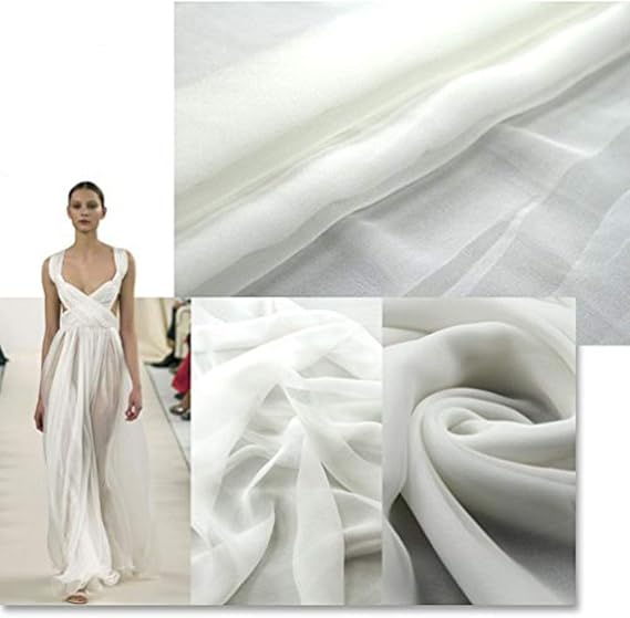 F.d.silk Natural White 100% Pure Silk Chiffon Fabric by The Yard, 48 Colors, Natural White Ch-026