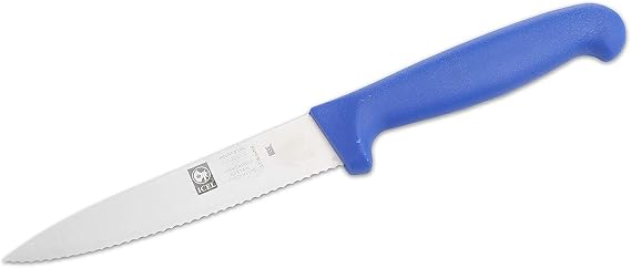 Icel 246306112 Utility Knife with 4-1/2 Inch Serrated-Edge Stainless Steel Blade and Blue Plastic Handle