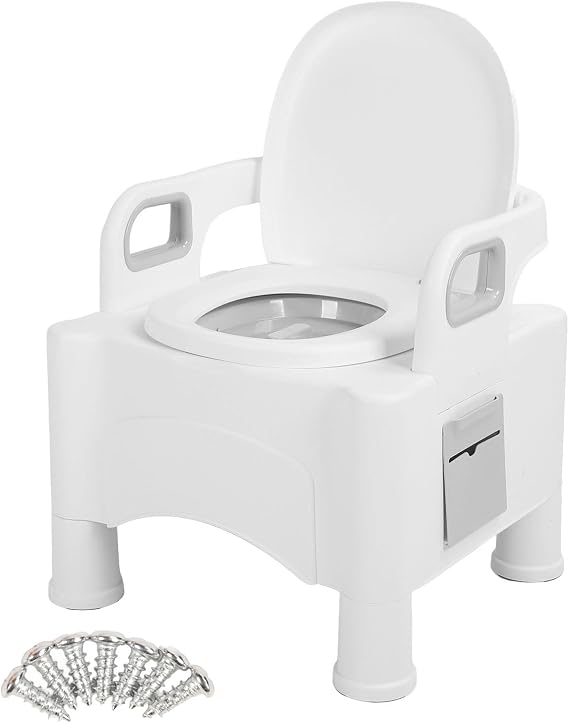 Bedside Mobile Toilet Adjustable Height Pregnant Women Mobile Toilet Portable Bedside Commode for Elderly Adult (White)
