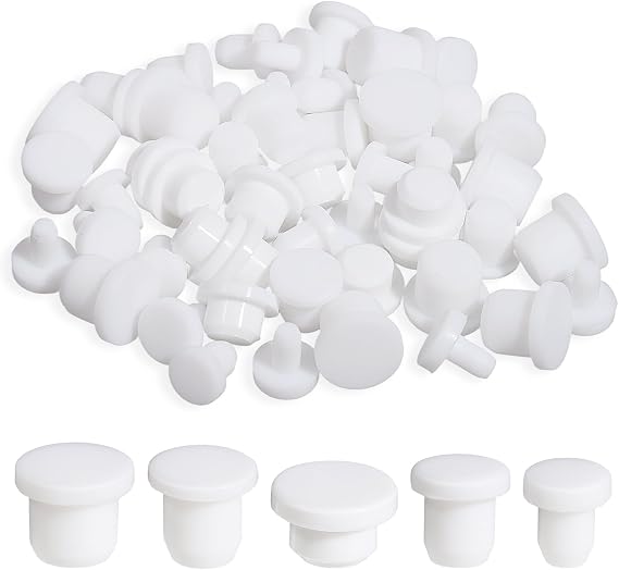 50 Pcs Silicone Hole Plug 5 Sizes Black Round Rubber Soft Flexible Plugs Waterproof Button Holes End Covers for 4-9.5mm Inner Diameter Bottles