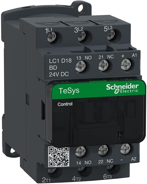 TELEMECANIQUE LC1D18BD - 40 to + 60 Degrees C, 18 AMP, 3 N/O, 3 Pole, 300 VDC, 50/60 HZ, 690 VAC, CONTACTOR, DIN Rail Mount, IP20, Screw Type Terminal, TESYS Deca