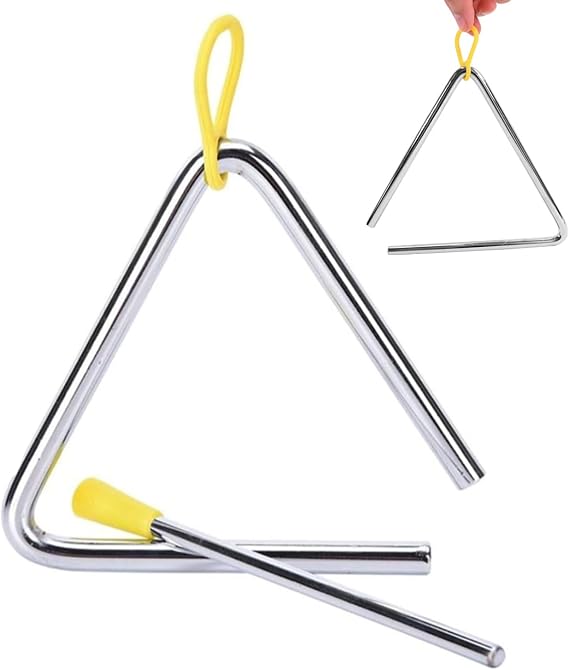 5 Inch Triangle Percussion Instrument with Beater –Musical Triangle for Kids & Adults, School Percussion, Rhythm Training – Durable Iron Design, Rubber Handle & Protective Hook (1 Pack)