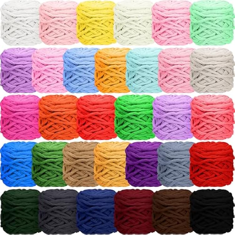 Timgle 32 Skeins Chunky Chenille Yarn for Crocheting, 1470 Yards Bulky Thick Fluffy Yarn Soft Velvet Plush Yarn for Hand Knitting Blanket Crafts Project Stylish Color