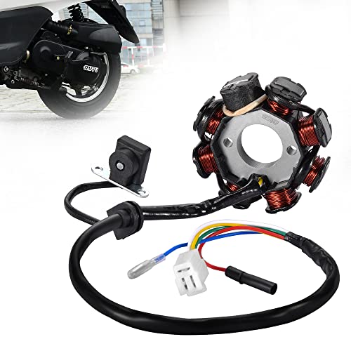 RUTU 8 Pole 5 Wire Coil,Magneto Stator Ignition Relay Coil - Replacement Part for 139QMB GY6 4-Stroke Engine,Compatible with 50cc, 60cc, 80cc, 100cc ATV, TaoTao Scooters, Coolsport, Sunl, NST Mopeds