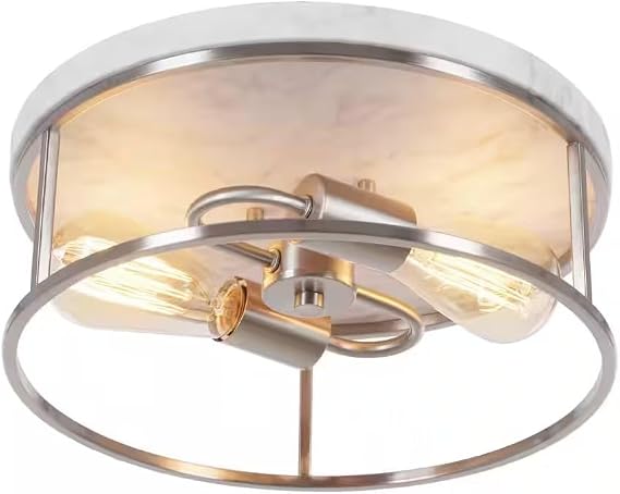 HomeConcept Alsy 13" W 2-Light Brushed Nickel with White Marbled Base Flush Mount Light Fixture