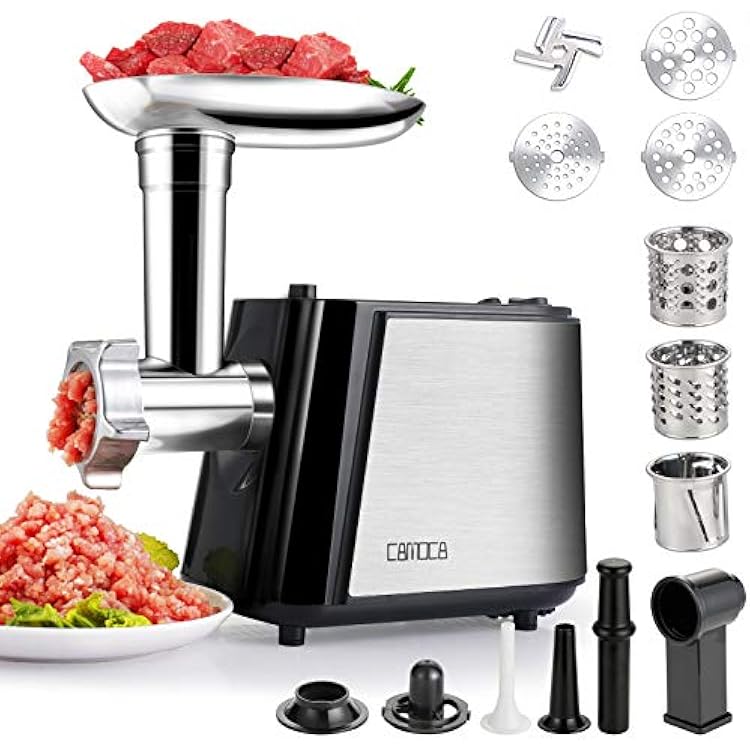 Electric Meat Grinder, All-Copper Motor Meat Mincer, Sausage Stuffer Maker with Vegetable Slicer, 2 Blade, 3 Grinding Plates, Kubbe kit for Home Kitchen Commercial Use, Stainless Steel Housing