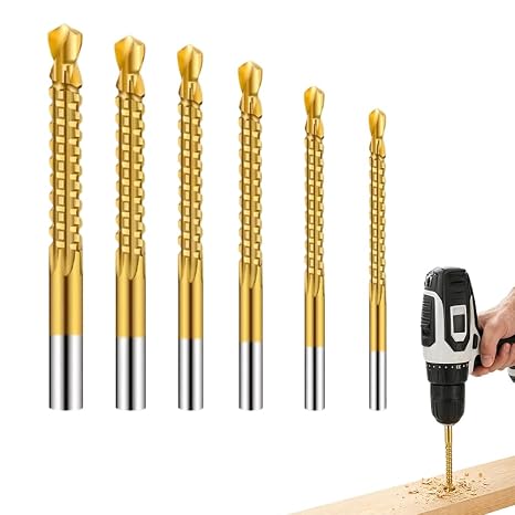 2026 Upgraded 6pcs HSS Twist Drill Bit Set, Titanium Coated for Multi-Material Drilling, for Drilling Screwing Boring Carving Cutting Polishing