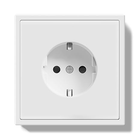 Flush-Mounted EU Standard Schuko Socket Wall Socket 16 Amp with PC Frame 80 x 80 mm Socket with Claws Socket with Spring Clamp Easy Installation 1 Socket White