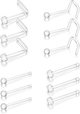Clear Nose Ring Bioflex for Women and Men,Plastic Clear Nose Studs for Work L Shaped,Body Silicone Piercing Retainer 18g Nose Rings Studs Piercing Jewelry