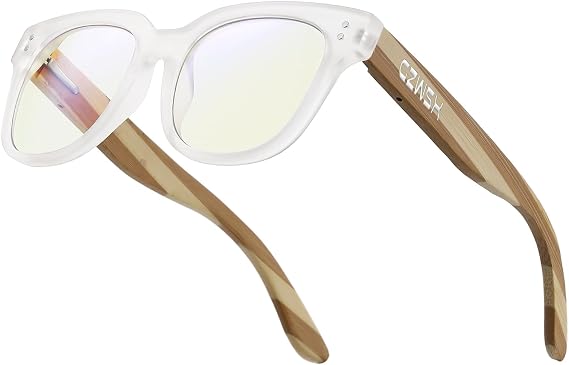 Anti-blue light glasses Spring hinges Computer reading/gaming/TV/Cell phone Glasses Women's and women's anti-glare filters Lightweight Zebra bamboo glasses(5189-Transparent)