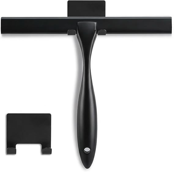 NETANY Shower Squeegee, 12-Inch Matte Black Squeegee, All-Purpose Stainless Steel Squeegee for Bathroom, Shower Doors, Mirrors, Tiles and Car Windows - 100% Streak Free